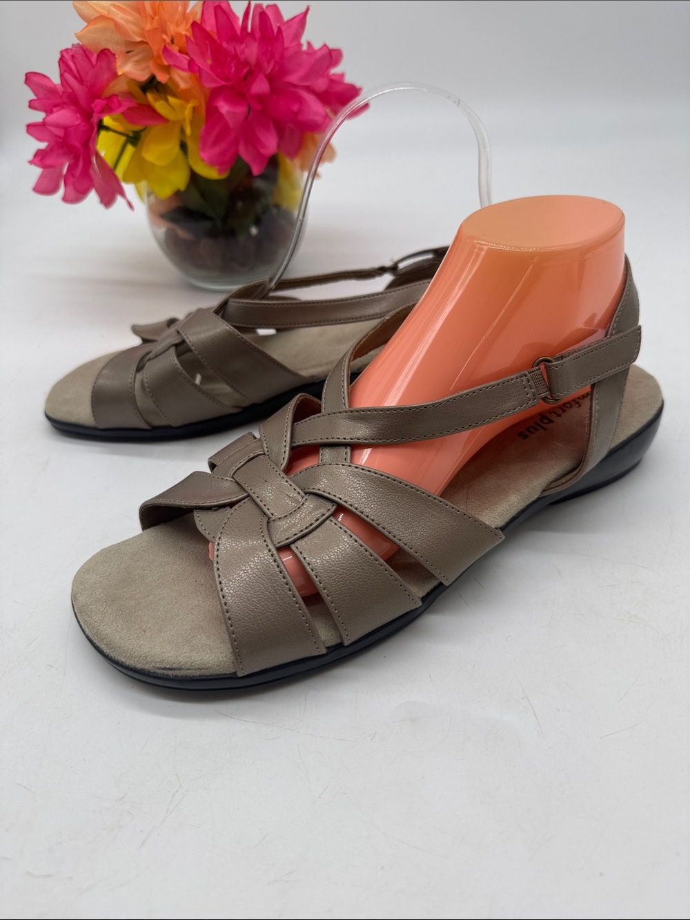 Comfort Plus by Predictions Taupe Braided Leather Slingback Sandal MCS10102K